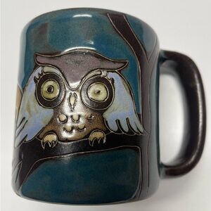 Mara Handmade Whimsical Owls Mug - Teal and Brown